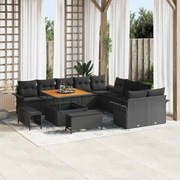 vidaXL Conjunto de Sofá de Jardim 13 Peças com Almofadas de Rattan Sintético Preto