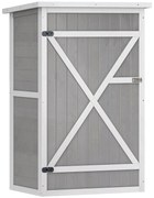 Outsunny Armário de Jardim de Madeira 75x56x115cm para Ferramentas com 3 Prateleiras Interiores Porta com Trava Cinza | Aosom Portugal