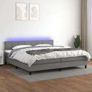 Cama box spring c/ colchão e LED 200x200 cm tecido cinza-escuro