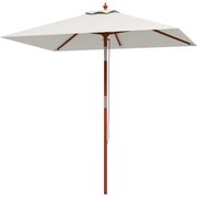 Outsunny Chapéu de Sol de Jardim 200x150x235cm Chapéu de Sol Inclinável com Polia Duplo Teto e Mastro Desmontável de Madeira Bege