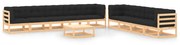 vidaXL 10 pcs conj. lounge jardim c/ almofadões antracite pinho maciço