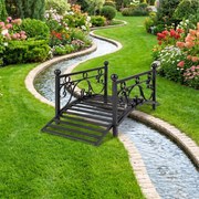 Ponte de jardim metálica decorativa 101,5 x 45 x 43,5 cm com corrimões laterais e motivos estéticos, com capacidade de carga de 150 kg, para lago, pát
