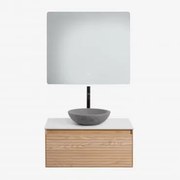 Conjunto De Móvel De Casa De Banho Em Madeira De Freixo Tedrik Castanho Fresno & Cimento Cinzento Redondo Ø40 Cm Tarsis & Led - Sklum