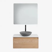 Conjunto De Móvel De Casa De Banho Suspenso Em Madeira De Freixo Tedrik Castanho Fresno & Cimento Cinzento Redondo Ø40 Cm Tarsis & Led - Sklum