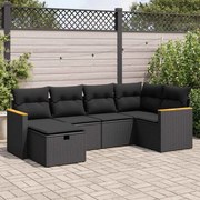 vidaXL 6 pcs conjunto sofás de jardim c/ almofadões vime PE preto