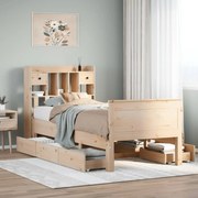 vidaXL Cama com estante sem colchão 75x190 cm pinho maciço