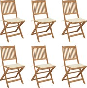 vidaXL Cadeiras de jardim dobráveis c/ almofadões 6 pcs acácia maciça