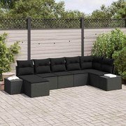 vidaXL Conjunto de Sofás de Jardim de 7 Peças com Almofadas Preto Rattan Poliéster