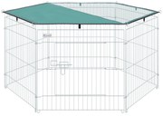 PawHut Parque para Animais de Estimação com 6 Painéis 59x60cm Dobrável Cerca para Animais de Estimação com Porta com Trava e Toldo Superior para Jardim Pátio Exterior Prata