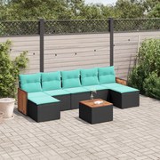 vidaXL 8 pcs conjunto de sofás p/ jardim c/ almofadões vime PE preto