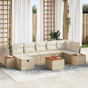 vidaXL Conjunto de Sofá de Jardim com 8 peças e almofadas bege em rattan.