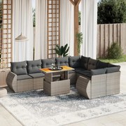 vidaXL 10 pcs conjunto sofás de jardim c/ almofadões vime PE cinzento