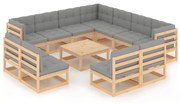vidaXL 12 pcs conjunto lounge de jardim com almofadões pinho maciço