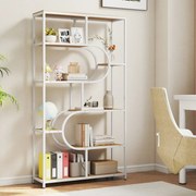 Estante de 8 prateleiras abertas 95 x 30 x 175 cm Design em forma de U Estrutura metálica natural e branco