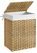 Cesto de roupa suja SONGMICS feito à mão, cesto de roupas de vime sintético de 90 L com tampa e alças, dobrável, com forro removível, natural LCB51NL