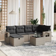 vidaXL 7 pcs conjunto sofás p/ jardim c/ almofadões vime PE cinzento