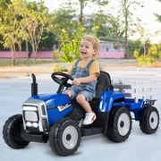 Trator com reboque para crianças com comando 2.4 G, 3 velocidades e luzes LED, até 30 kg, 135 x 51 x 53 cm Azul