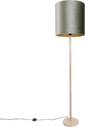 Candeeiro de pé de madeira com abajur de veludo verde 40cm - Mels