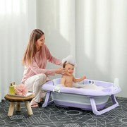Banheira para Bebé Recém Nascido Dobrável 40L com Almofada Pés Antiderrapantes e Orifício de Drenagem 83x48x23,5 cm Roxo