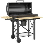 Outsunny Barbecue a Carvão Portátil Móvel com Prateleiras Dobráveis Termómetro Tampa Ventilações Ajustáveis 109x71x98 cm Preto | Aosom Portugal