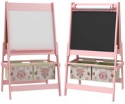 AIYAPLAY Cavalete Infantil 3 em 1 Arte com Rolo Papel Quadro 2 Cestas Armazenamento Educativo 54x46,5x93 cm Rosa | Aosom Portugal