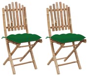 Cadeiras de jardim dobráveis c/ almofadões 2 pcs bambu