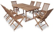 vidaXL Conjunto jantar exterior c/ cadeiras dobráveis 9pcs teca maciça