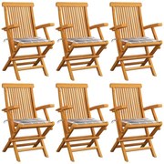 vidaXL Cadeiras de jardim c/ almofadões xadrez cinzento 6 pcs teca