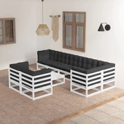 9 pcs conjunto lounge de jardim com almofadões pinho maciço