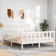 vidaXL Estrutura de cama King Size com cabeceira madeira maciça branco