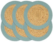 vidaXL Individuais de mesa 6 pcs juta e algodão 38 cm natural e verde