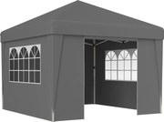 Outsunny Tenda de jardim dobrável 3 x 3 x 2,75 m anti-UV 30 + com janelas + paredes laterais + saco de transporte cinzento escuro | Aosom Portugal