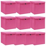 vidaXL Caixas de arrumação com tampas 10 pcs 32x32x32 cm tecido rosa