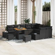 vidaXL Conjunto de Sofá de Jardim de 12 Peças com Almofadas em Preto, feito de rattan de polietileno e madeira de acácia.