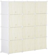 HOMCOM Armário Modular de Plástico Armário com 12 Cubos Organizadores de Sapatos Roupas Brinquedos 125x32x125cm Branco e Natural