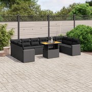 vidaXL 11 pcs conjunto sofás de jardim c/ almofadões vime PE preto