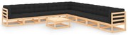 10 pcs conjunto lounge de jardim c/ almofadões pinho maciço