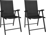 Outsunny Conjunto de 2 Cadeiras dobráveis para jardim, dobrável, com encosto alto e apoios de braço, aço, Texteline 58 x 62 x 97 cm Preto | Aosom Portugal