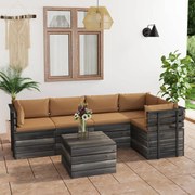 6 pcs conjunto lounge de paletes com almofadões pinho maciço