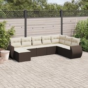 vidaXL 8 pcs conjunto sofás de jardim c/ almofadões vime PE castanho