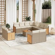 vidaXL 12 pcs conjunto de sofás p/ jardim com almofadões vime PE bege