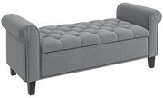 HOMCOM Banco de Apoio Estofado Banco de Cama Botões Acolchoados Veludo 126x48,5x57 cm Cinzento | Aosom Portugal