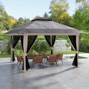 Tenda Dobrável Pop-up com Altura Ajustável Proteção UV50+ Telhado Duplo e Redes Mosquiteiras 4x4x2,8 m Cinzento Claro