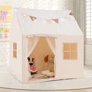 Tenda de brincar para crianças Casa de brincar para crianças grande  interior com cortinas de gaze Janelas Luzes Luzes Faixas Tapete acolchoado bege