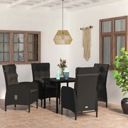 5 pcs conjunto de jantar p/ jardim c/ almofadões preto