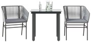 vidaXL Conjunto jantar jardim 3 peças almofadas vidro vime cinzento PE