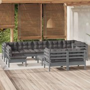 10pcs conjunto lounge de jardim + almofadões pinho maciço cinza