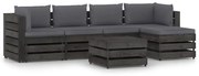 6 pcs conj. lounge jardim + almofadões madeira impreg. cinzento