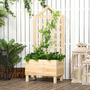 Floreira de Madeira com Treliça Floreira com Treliça Tecido não Tecido e 2 Orifícios de Drenagem para Cultivos de Verduras Plantas Flores 60x43x147 cm