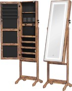 HOMCOM Joalheiro de Pé Armário para Jóias com Fita de Luz LED e Fechadura Magnética 46x36,5x151,5 cm Madeira | Aosom Portugal